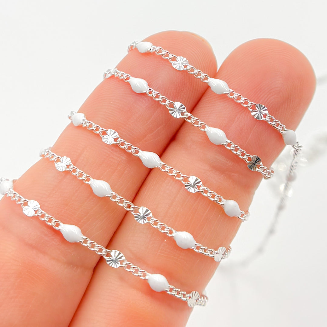 Buy Sterling Silver White Color Enamel  Marina Link Chain