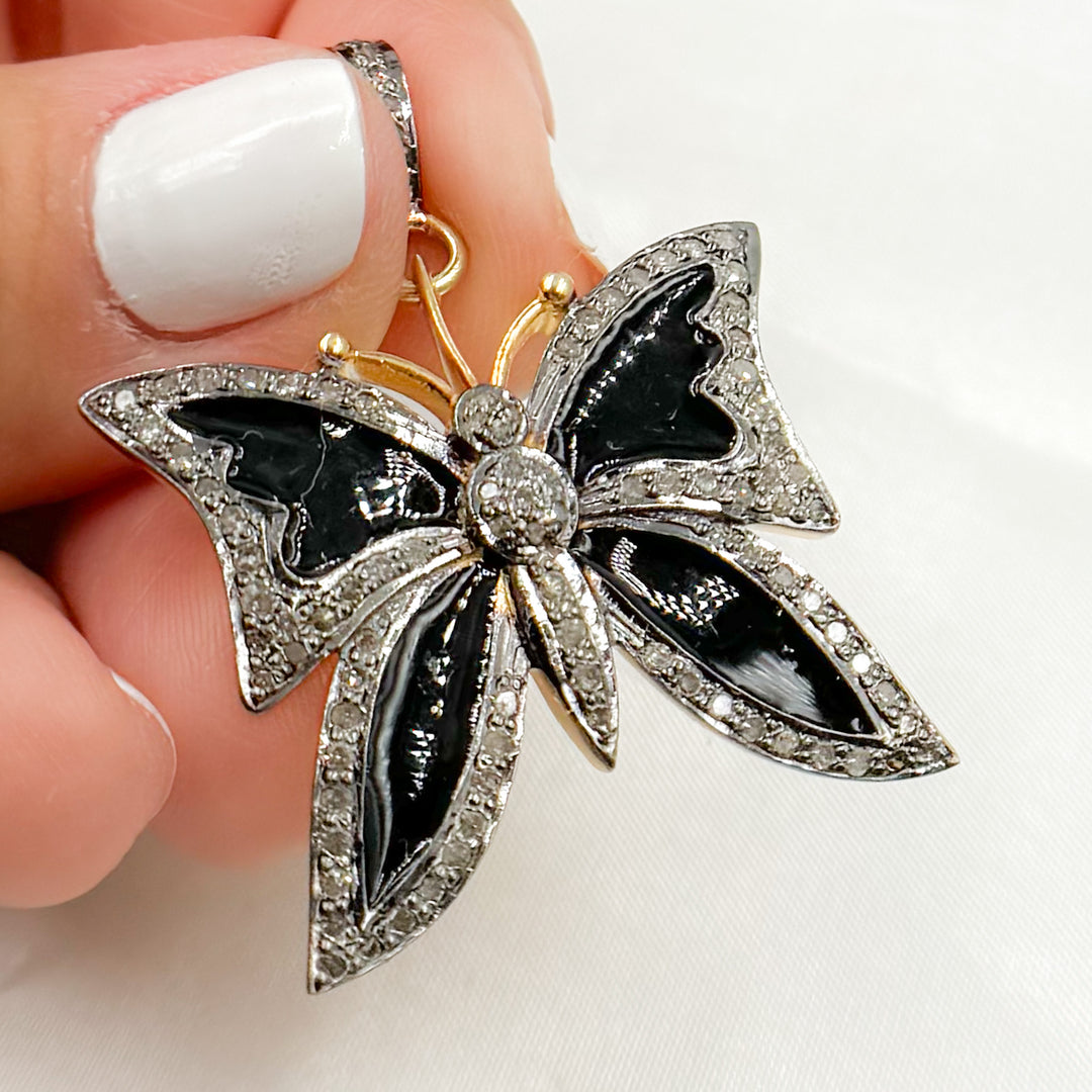 DP405A. Diamond Sterling Silver Butterfly Enamel Pendant