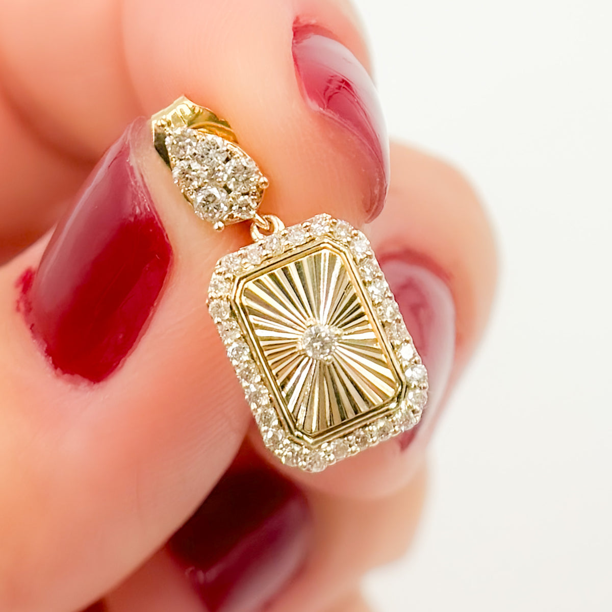 Solid Gold and Diamonds Rectangular Dangle Earrings