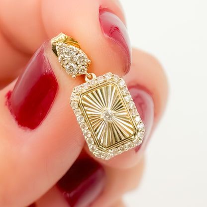 Solid Gold and Diamonds Rectangular Dangle Earrings