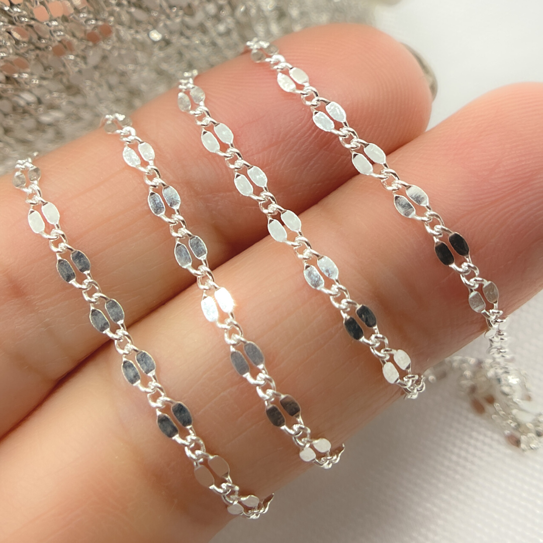 V185SS. Sterling Silver Flat Marina Link Chain