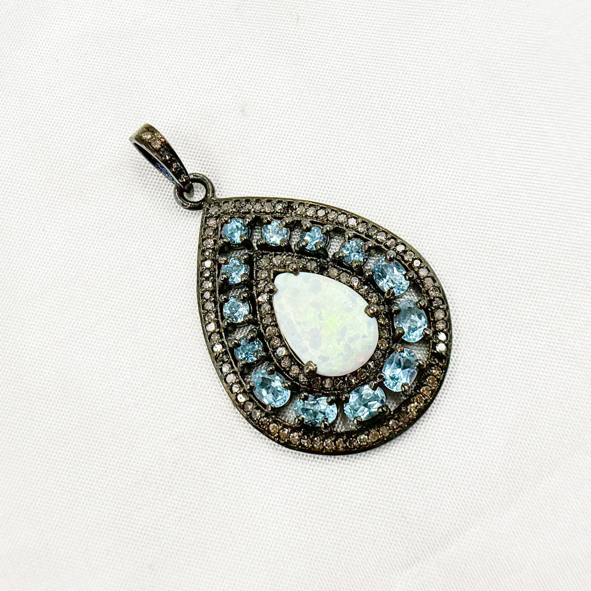 DSP068. Diamond Silver Gemstone Drop Pendant
