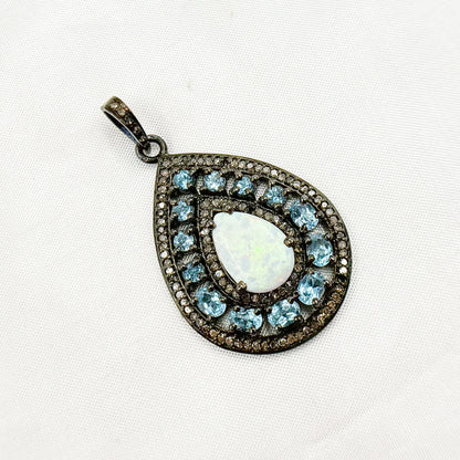 DSP068. Diamond Silver Gemstone Drop Pendant