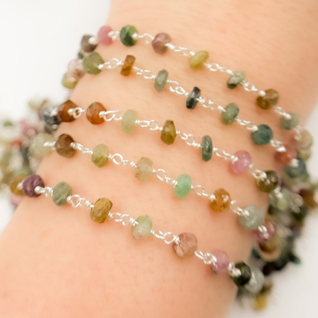 MTO20. Multi Tourmaline Sterling Silver Wire Chain