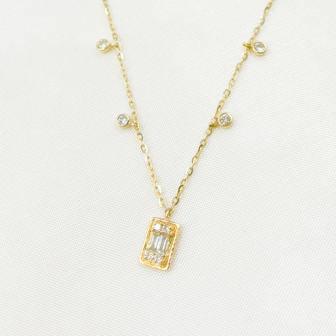 14k Solid Gold Diamond Baguette Dangle Necklace. NT401844