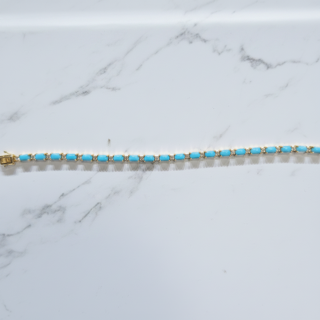 CB972771TQ5X3. 18K Sold Gold Diamond & Turquoise Bracelet