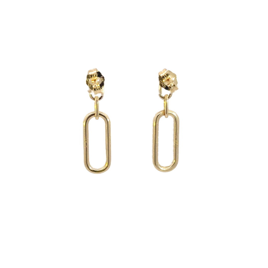 EFG52674. 14k Solid Gold Diamond Paperclip Dangle Earrings