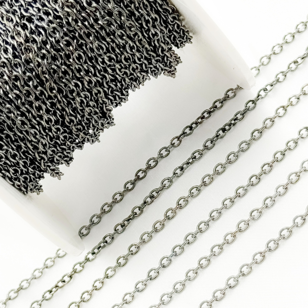 V263BR. Black Rhodium Sterling Silver Cable Chain