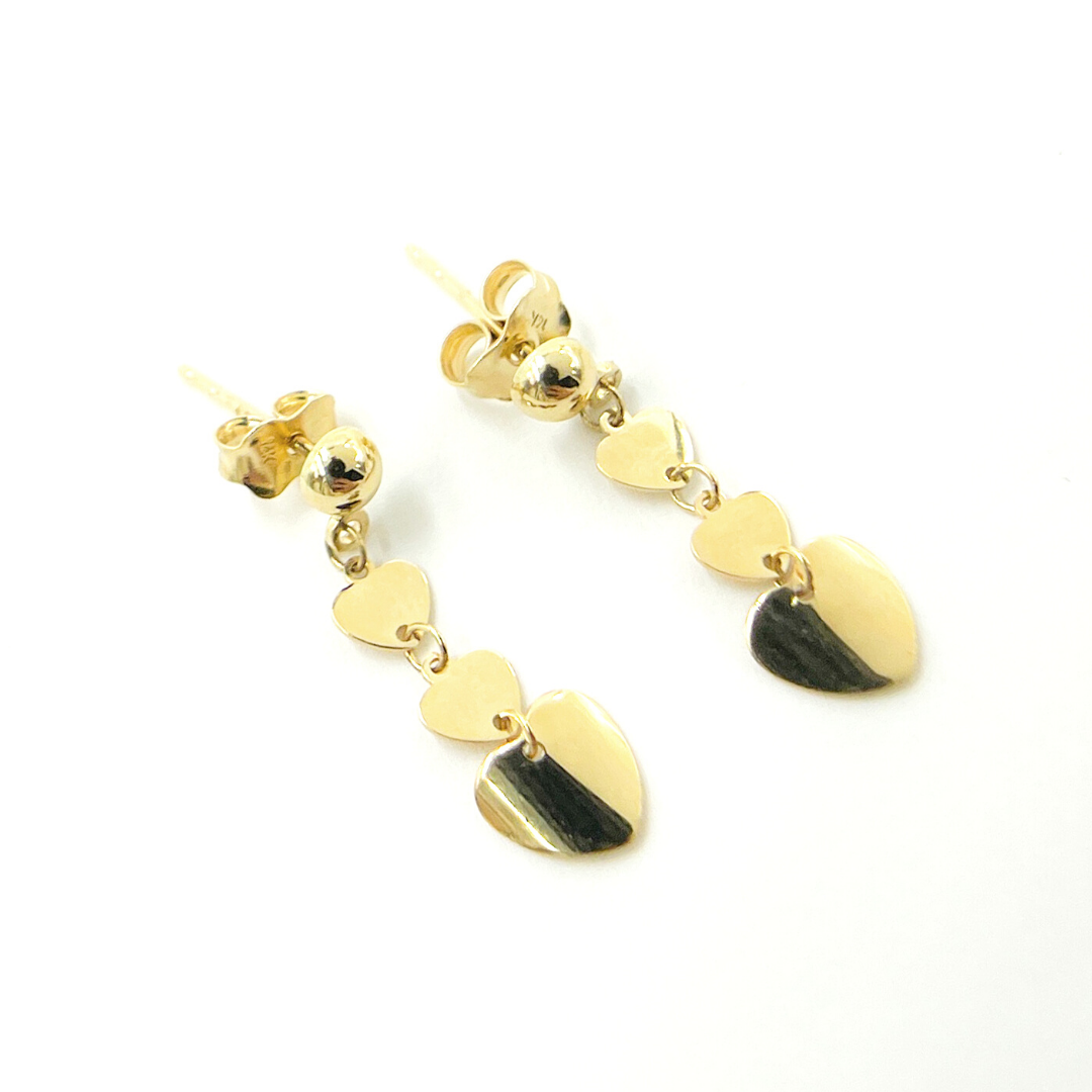 GER118. 14K Solid Gold Dangle Earring with Hearts