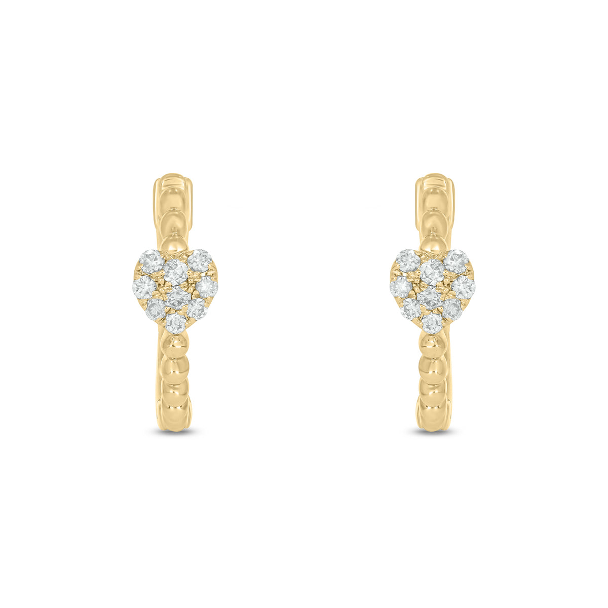EHB57034. 14k Solid Gold Diamond Heart and Beads Hoops