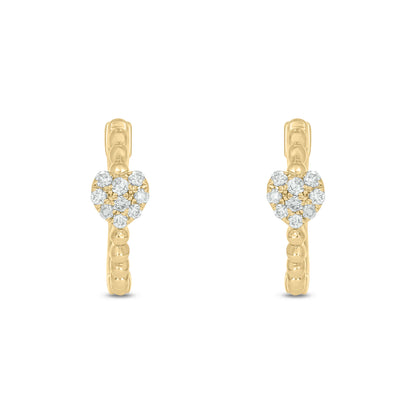 EHB57034. 14k Solid Gold Diamond Heart and Beads Hoops