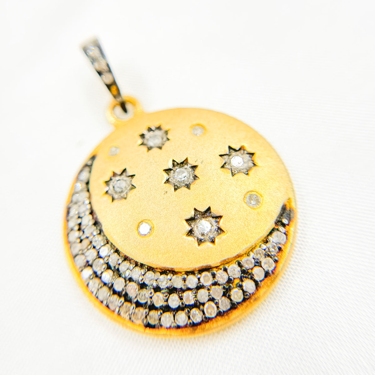 DP436. Diamond Sterling Silver Round Star and Moon Pendant