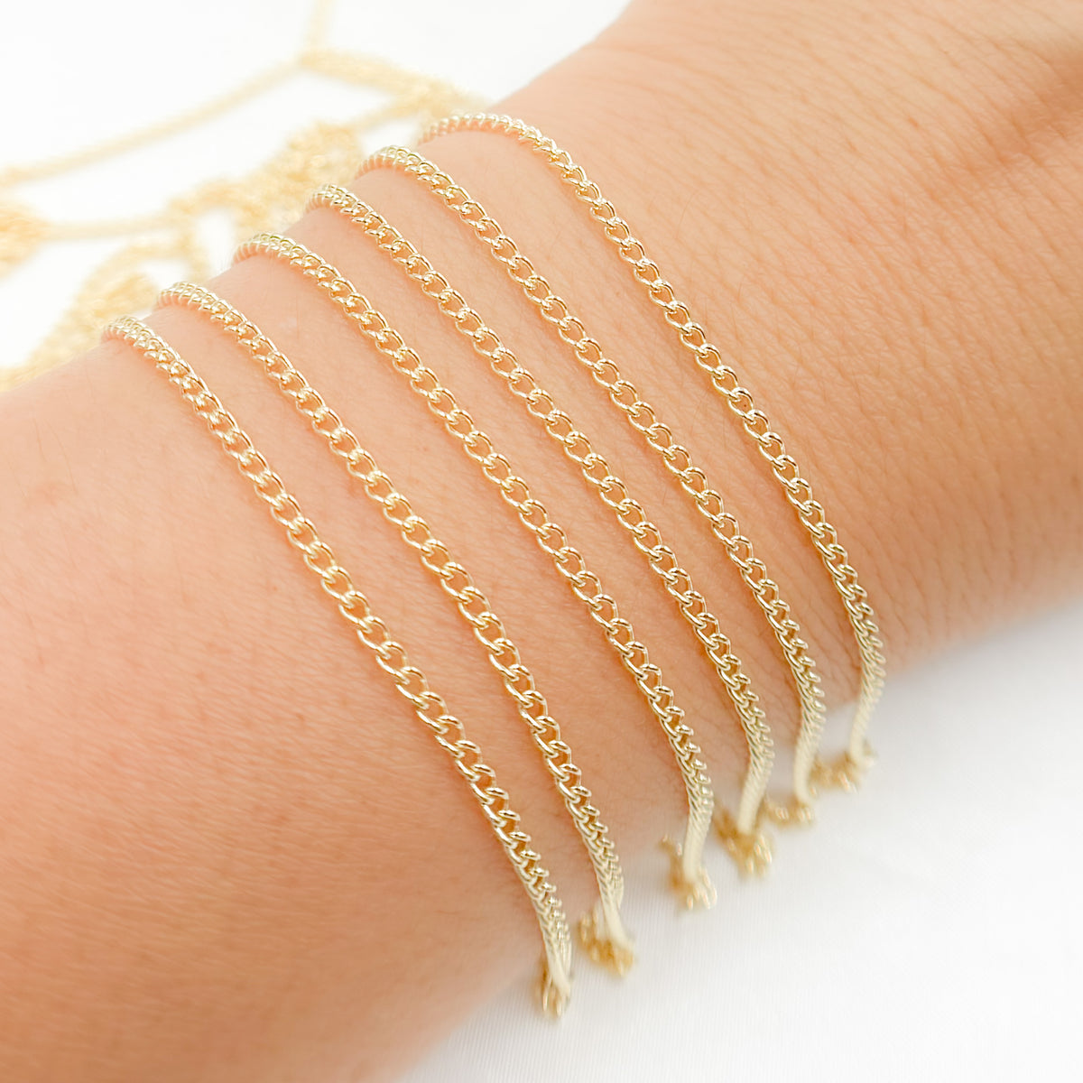 14K Solid Gold Smooth Curb Chain