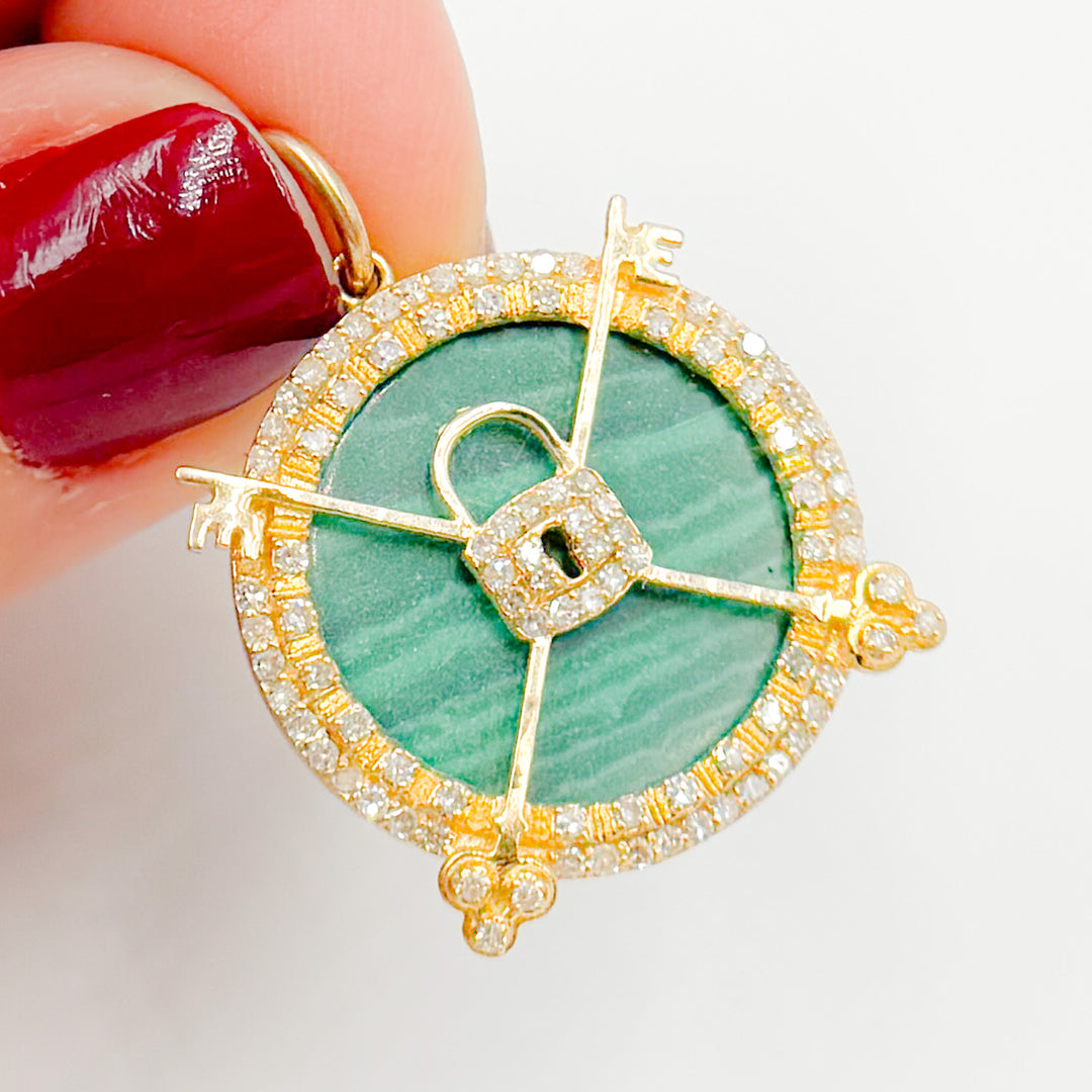 KG131. 14K Solid Gold Round Lock Pendant