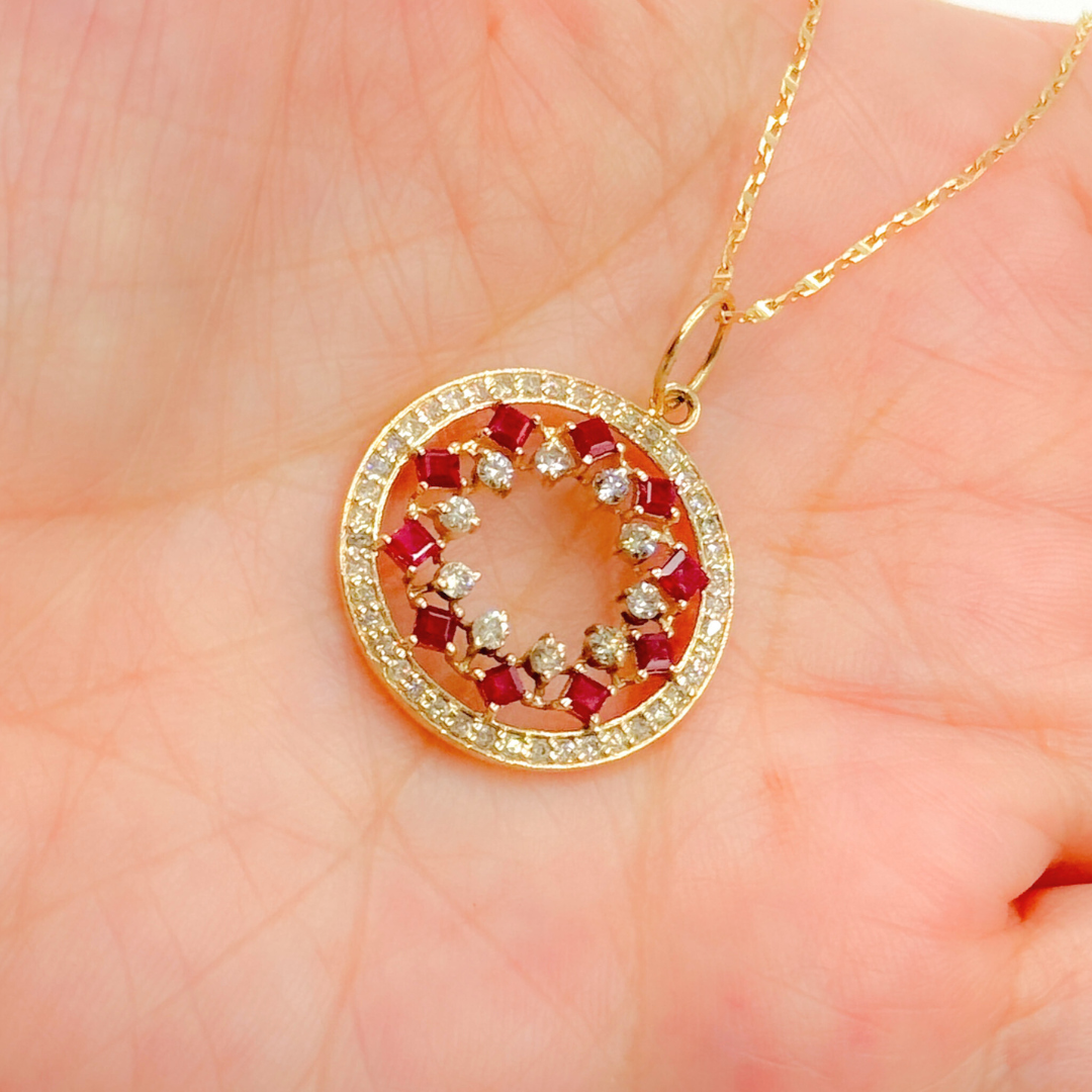 GDP159. 14K Solid Gold with Diamonds Circle Shape Charm with Gemstones