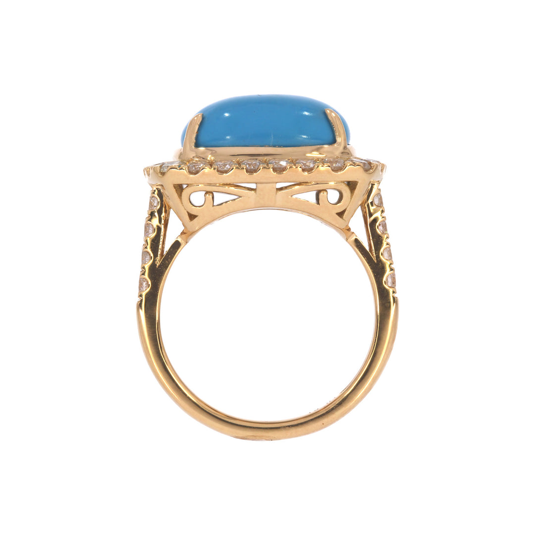 CR97357TQ14X10. 18K Solid Gold Diamond and Turquoise Ring