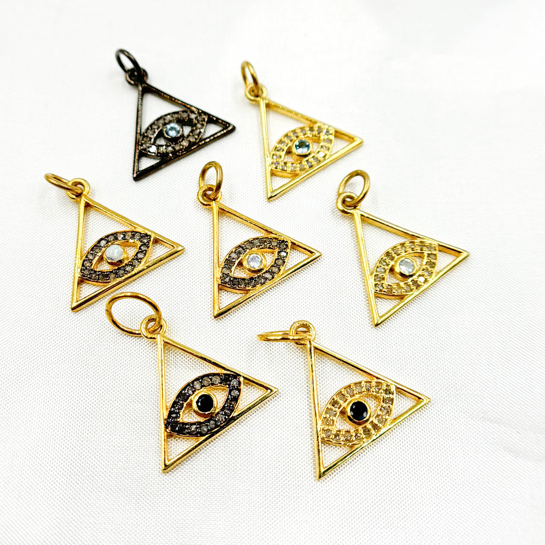 DC037. Diamond Sterling Silver Triangle Eye Pendant with Gemstone