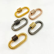 DC661. Diamond Sterling Silver Oval Twisted Wire Carabiner Clasp with Gemstone