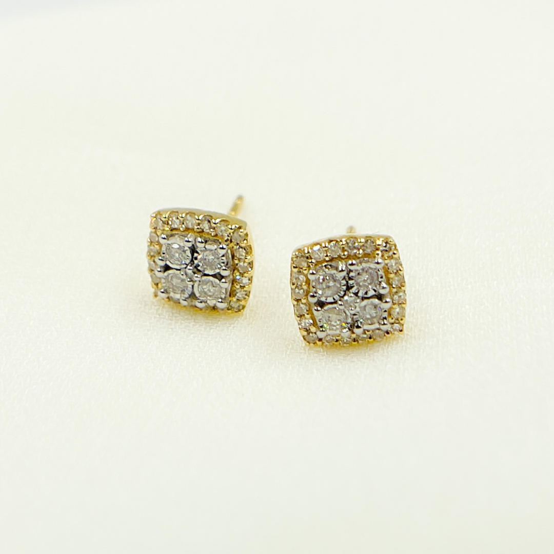 14K Solid Gold and Diamonds Square Earrings. EFE51918