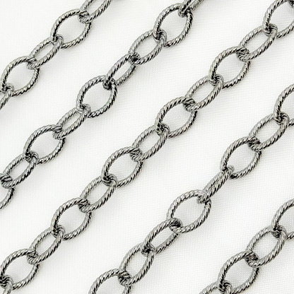 Black Rhodium Sterling Silver Textured Cable Chain