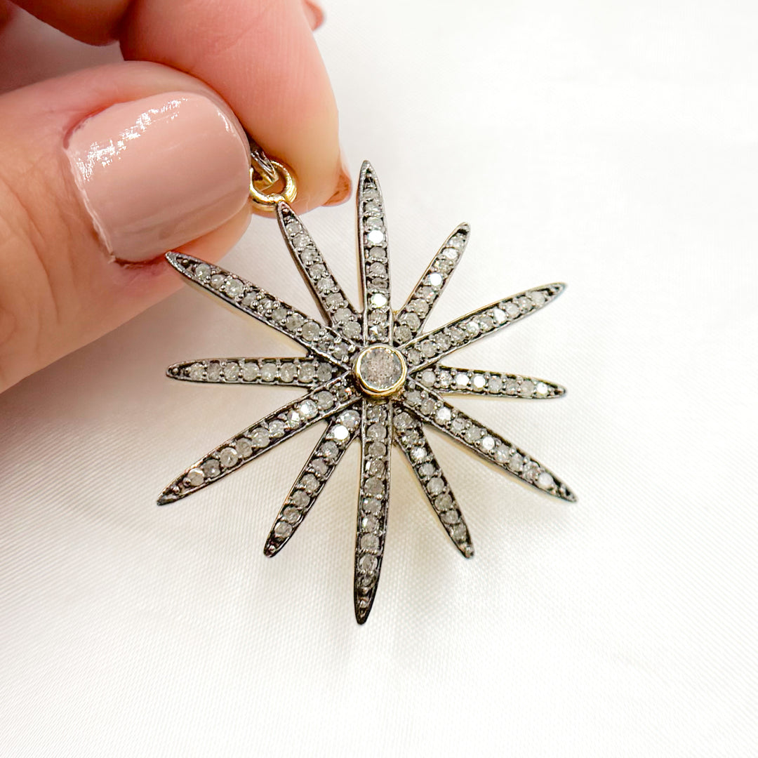 DP392. Diamond Sterling Silver Star Pendant with Gemstone