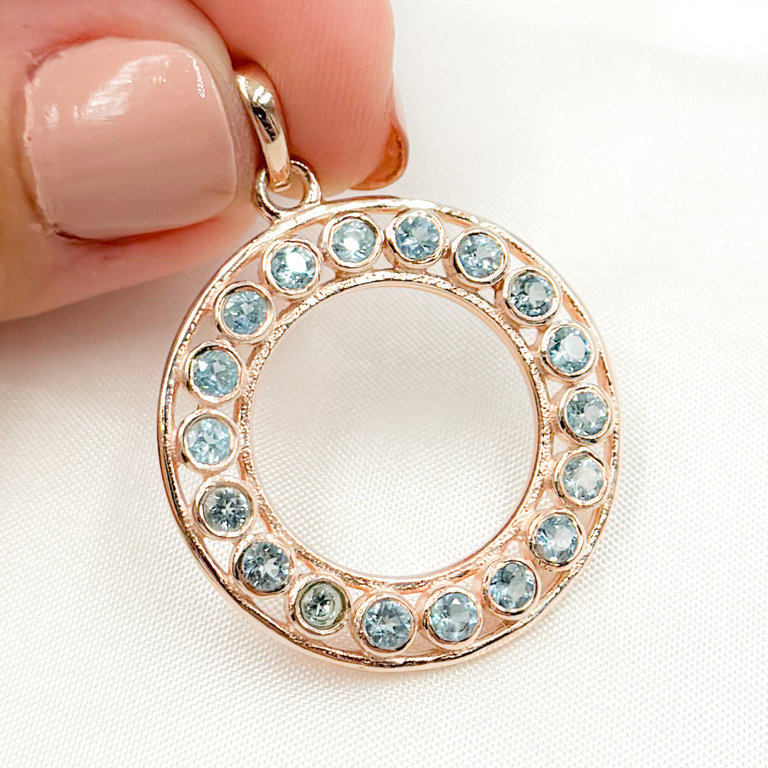 DSP040. Sterling Silver Round Pendant with Gemstone
