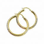 Load image into Gallery viewer, GER56. 14K Solid Tri-Color Gold Round Hollow Hoop Earrings – Classic Hoops