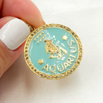 Load image into Gallery viewer, DP626A. Diamond Sterling Silver Aquarius Zodiac Enamel Pendant
