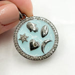 Load image into Gallery viewer, DP490A. Diamond Sterling Silver Round Symbols Enamel Pendant
