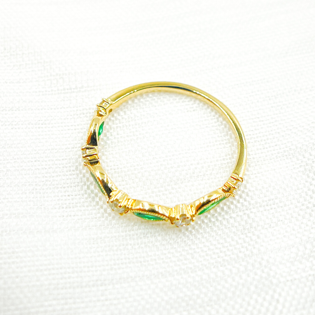 14K Solid Gold Diamond & Emerald Ring. RAD00549EM