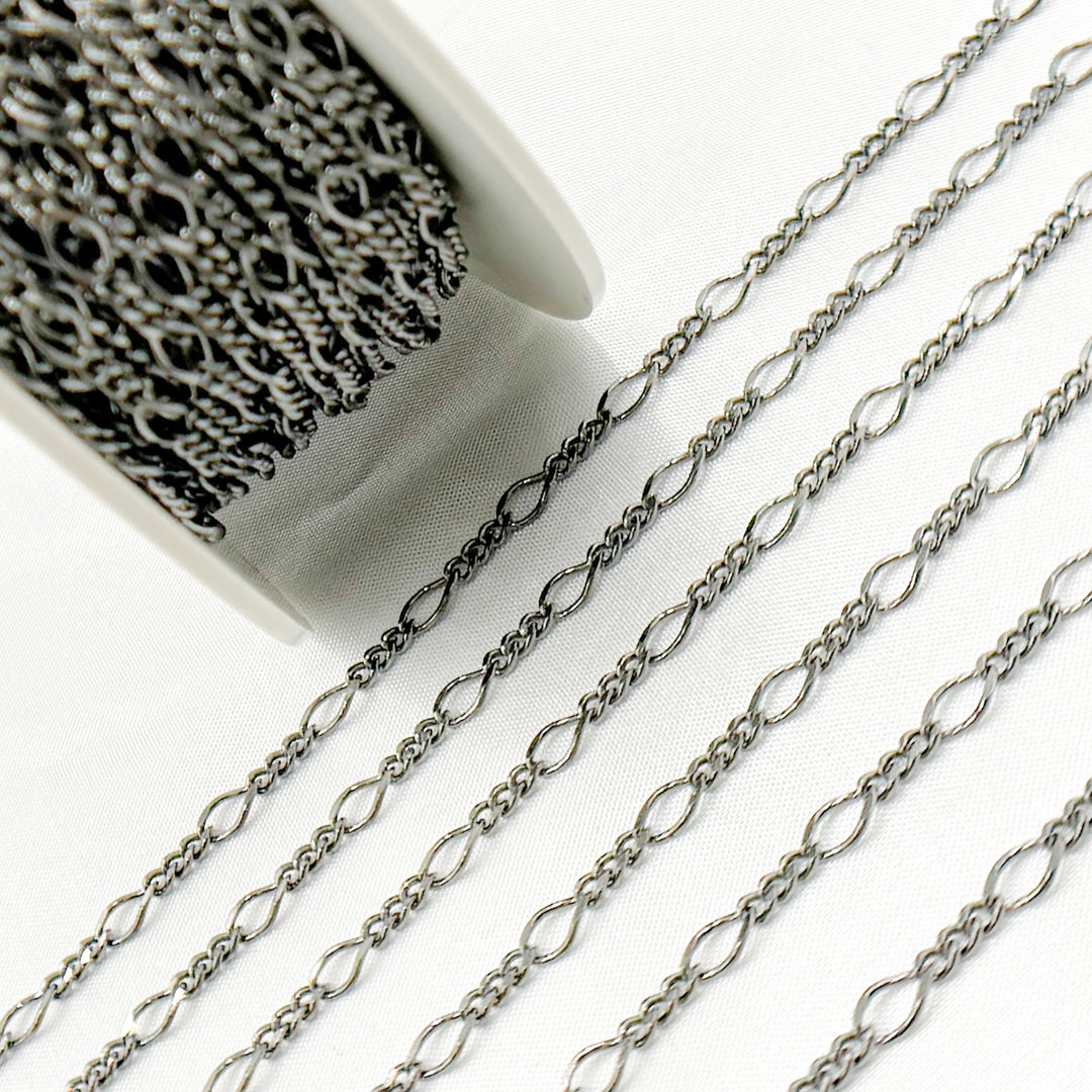 Black Rhodium 925 Sterling Silver Long and Short Link Chain. V238BR