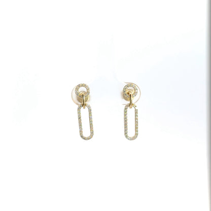 ER416416Y. 14k Solid Gold Diamond Dangle Ovals Earrings