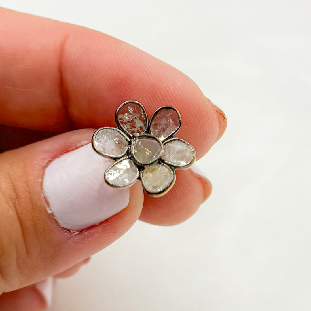 DE030. Diamond Silver Flower Studs