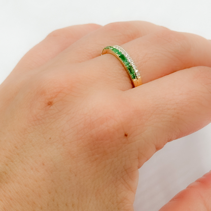 14k Solid Gold Emerald and Diamond Ring.
