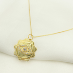 Load image into Gallery viewer, 14K Solid Gold Diamonds and Blue Sapphire Flower Shape Evil Eye Charm. GDP302A
