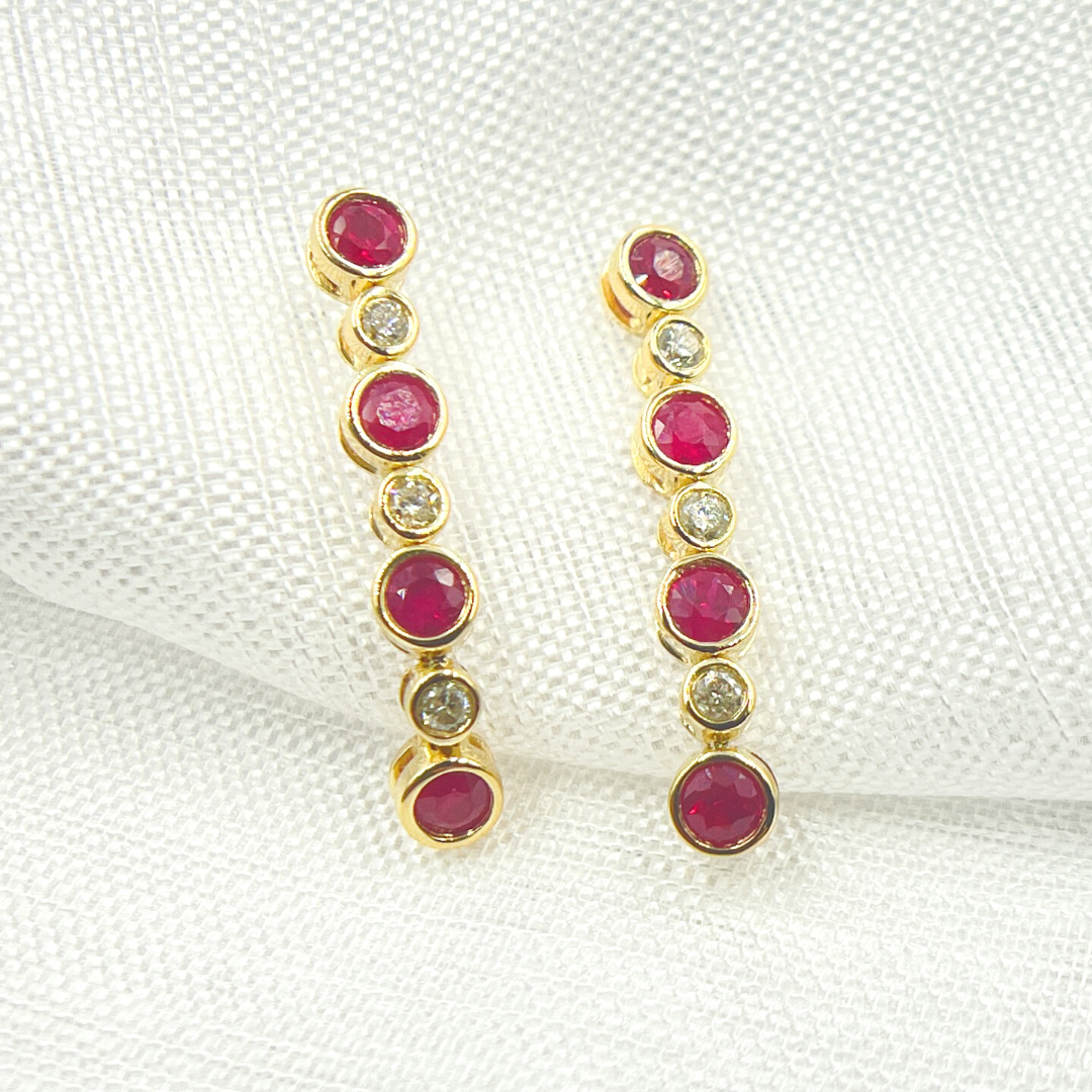 14K Solid Gold Diamond & Ruby Dangle Earrings. EFD52175RU