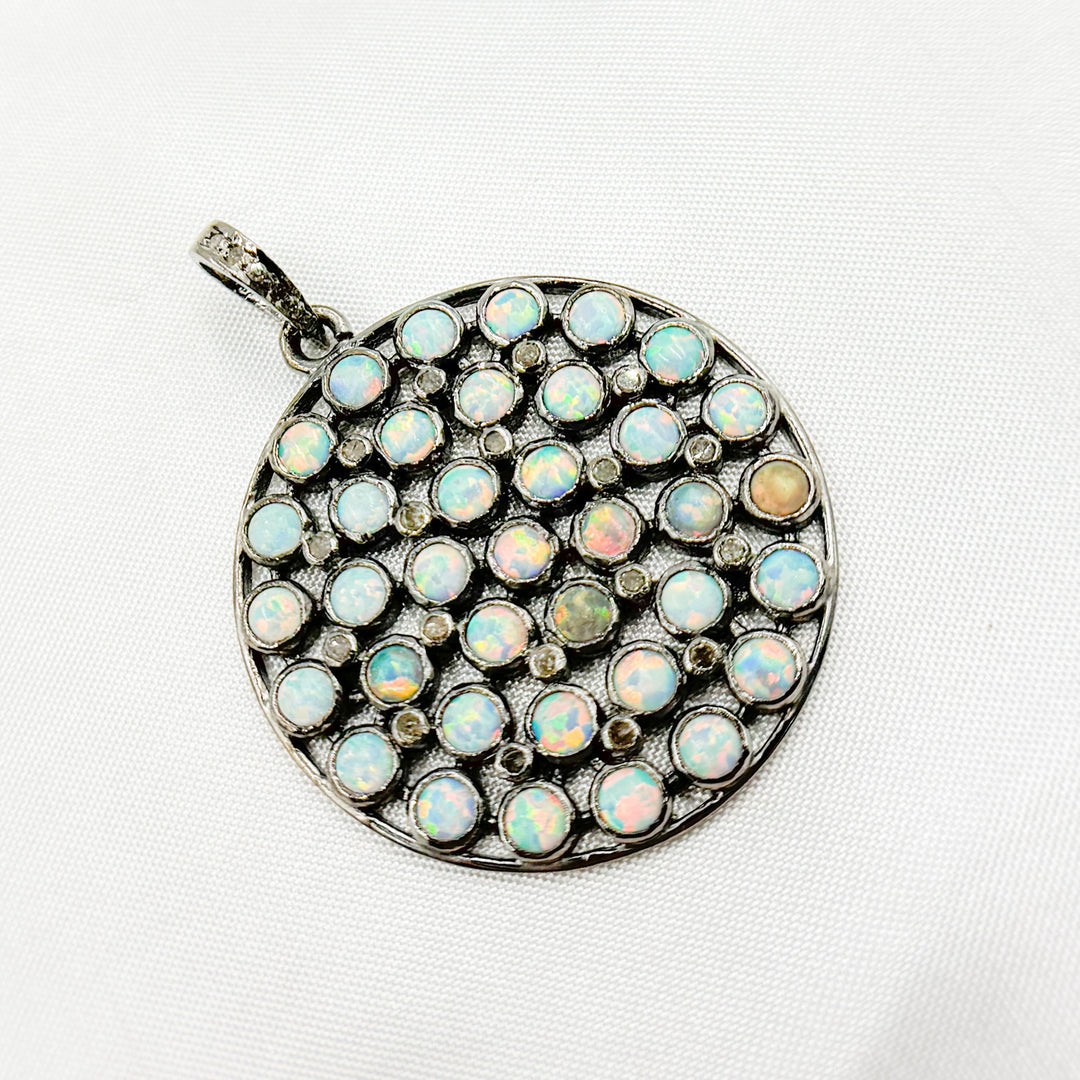 DSP075. Diamond Sterling Silver Round Pendant with Gemstone