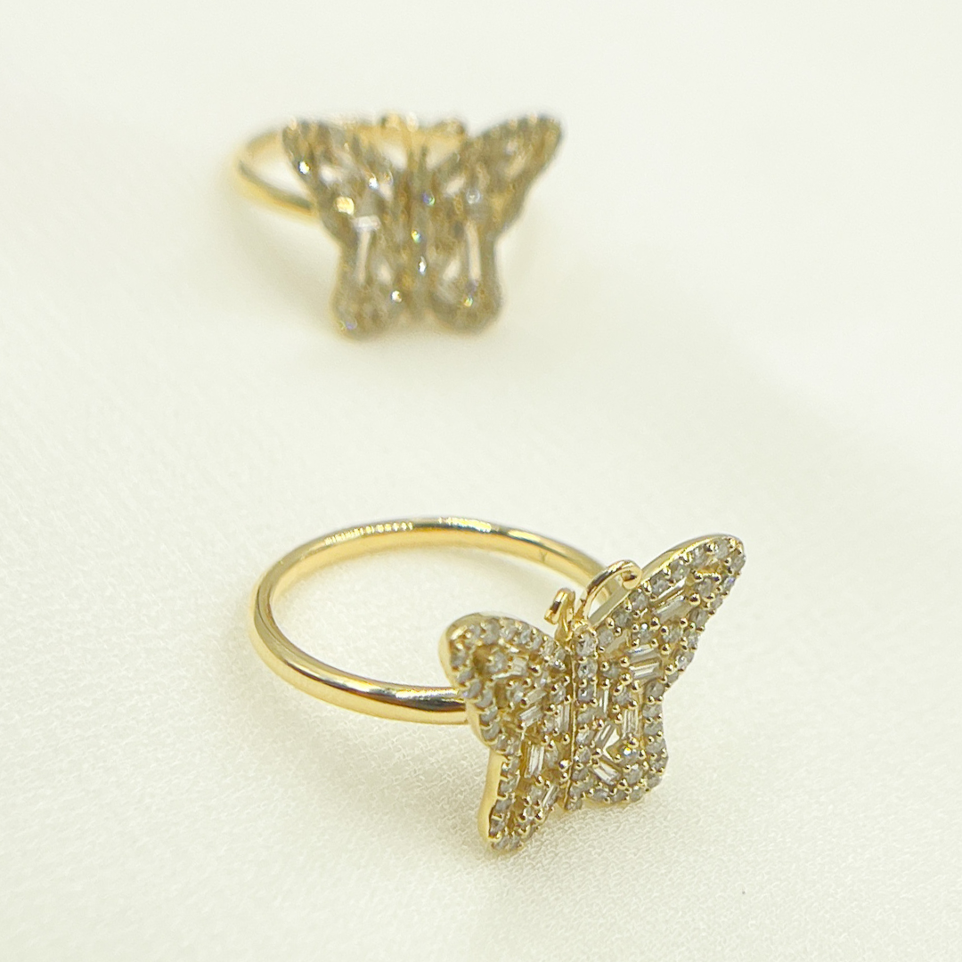 14K Solid Gold Butterfly Diamond Ring. RFH17476