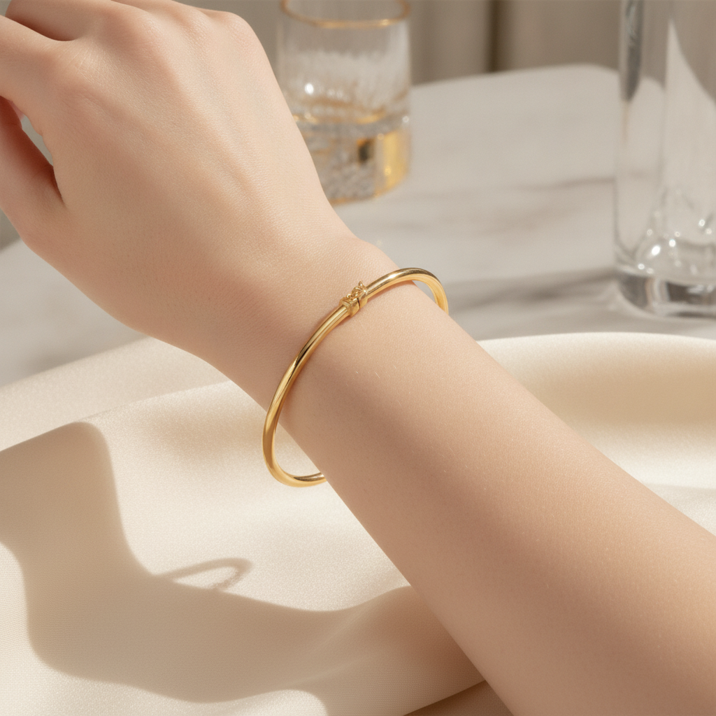 Bangle27. 14K Gold Smooth Hollow Bangle Bracelet