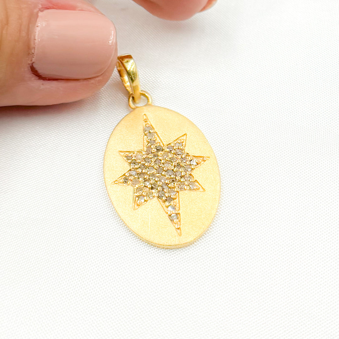 DP585. Diamond Sterling Silver Oval Star Pendant