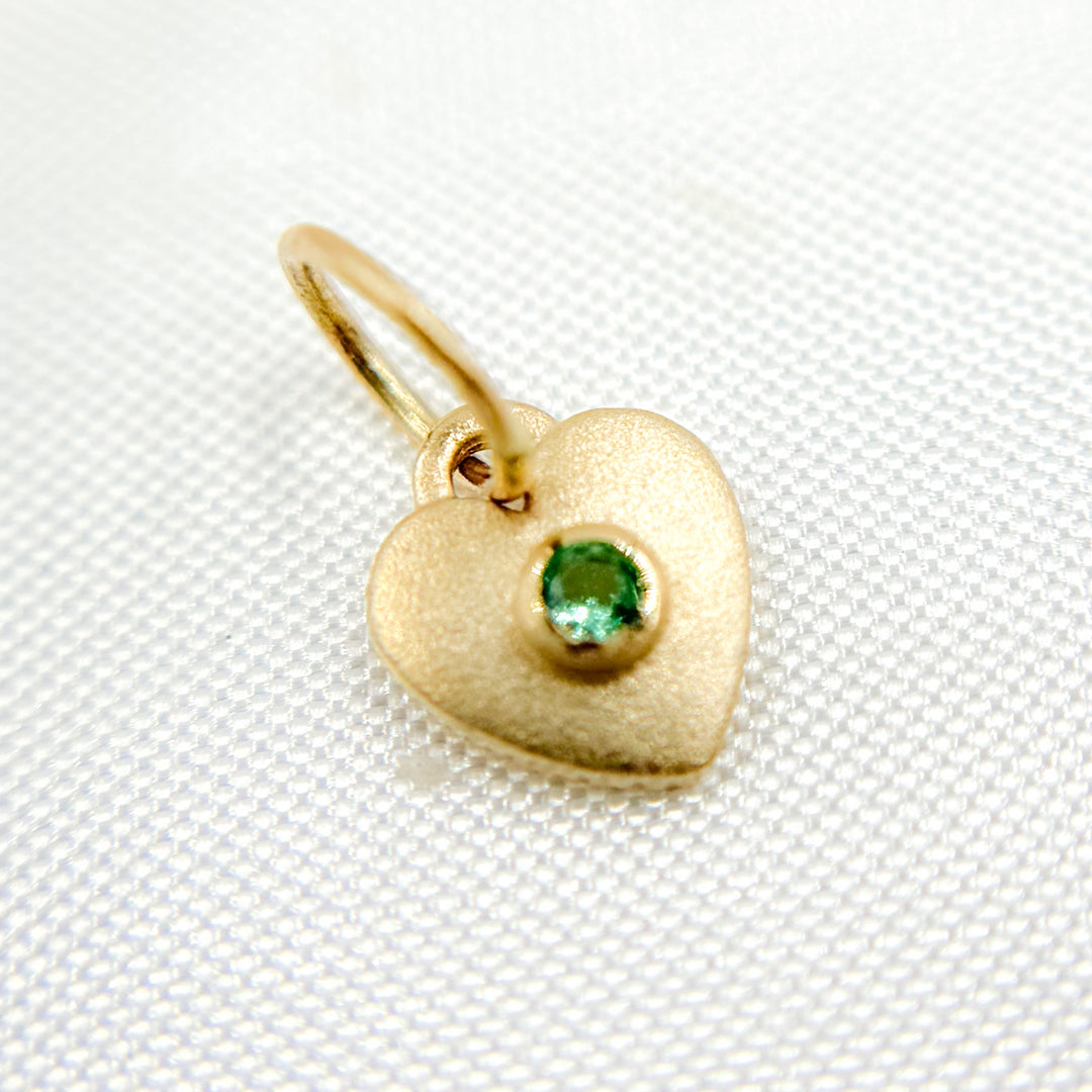 GDP416. 14K Solid Gold Heart Charm with Gemstone