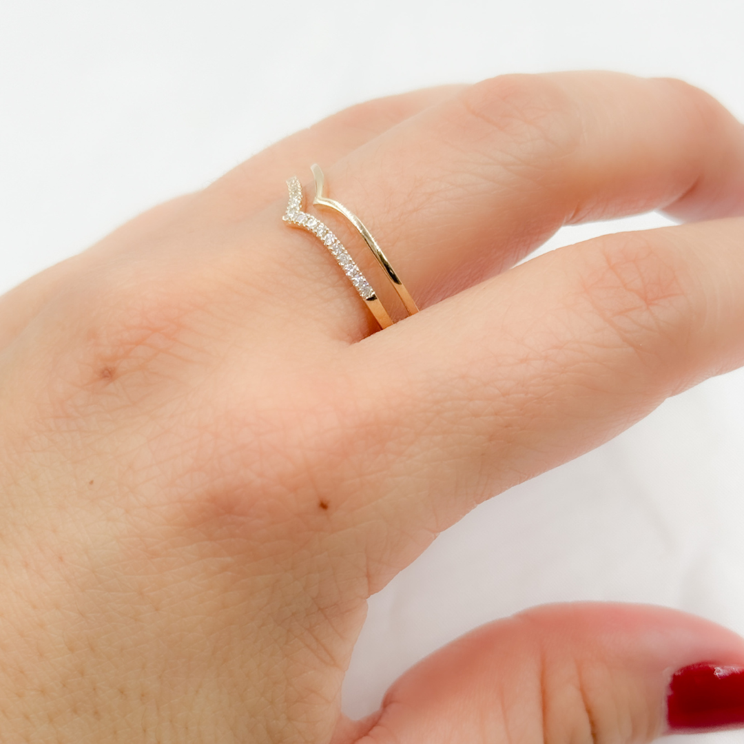 14K Solid Gold Diamond Chevron Ring.