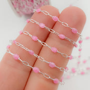 V250PKSS. Sterling Silver Pink Color Enamel Cable Chain