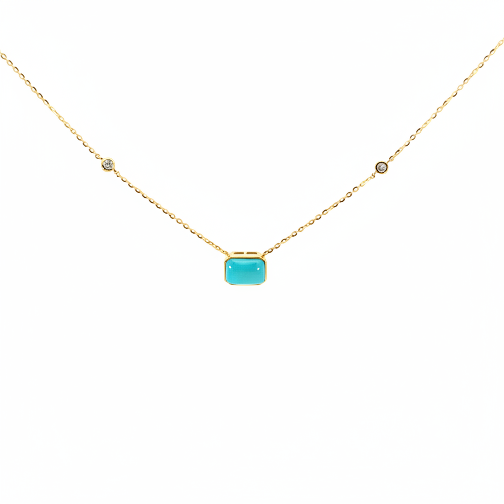 NT407401. 14K Solid Gold Rectangular Turquoise Fancy Tiny Necklace