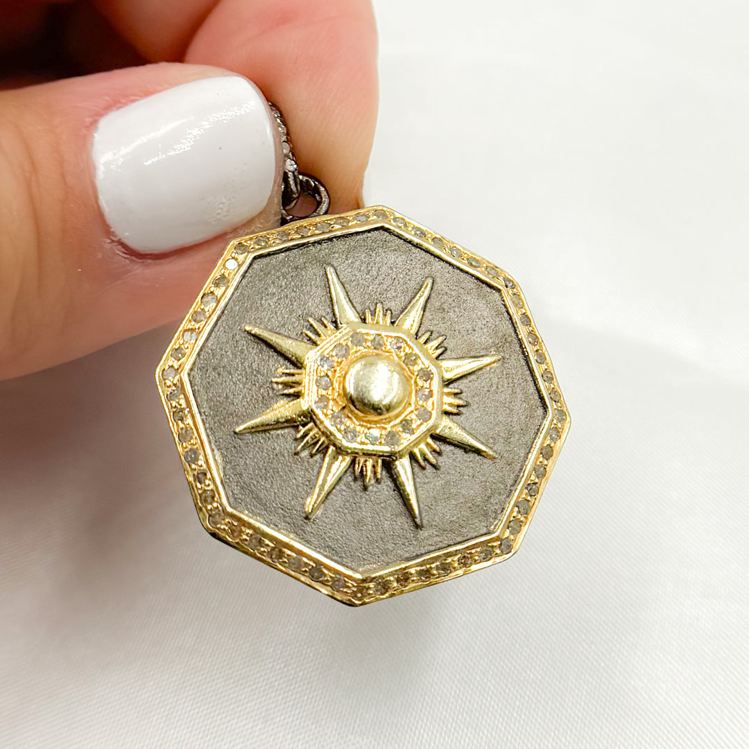 DP748. Diamond Sterling Silver Octagon Sun Pendant