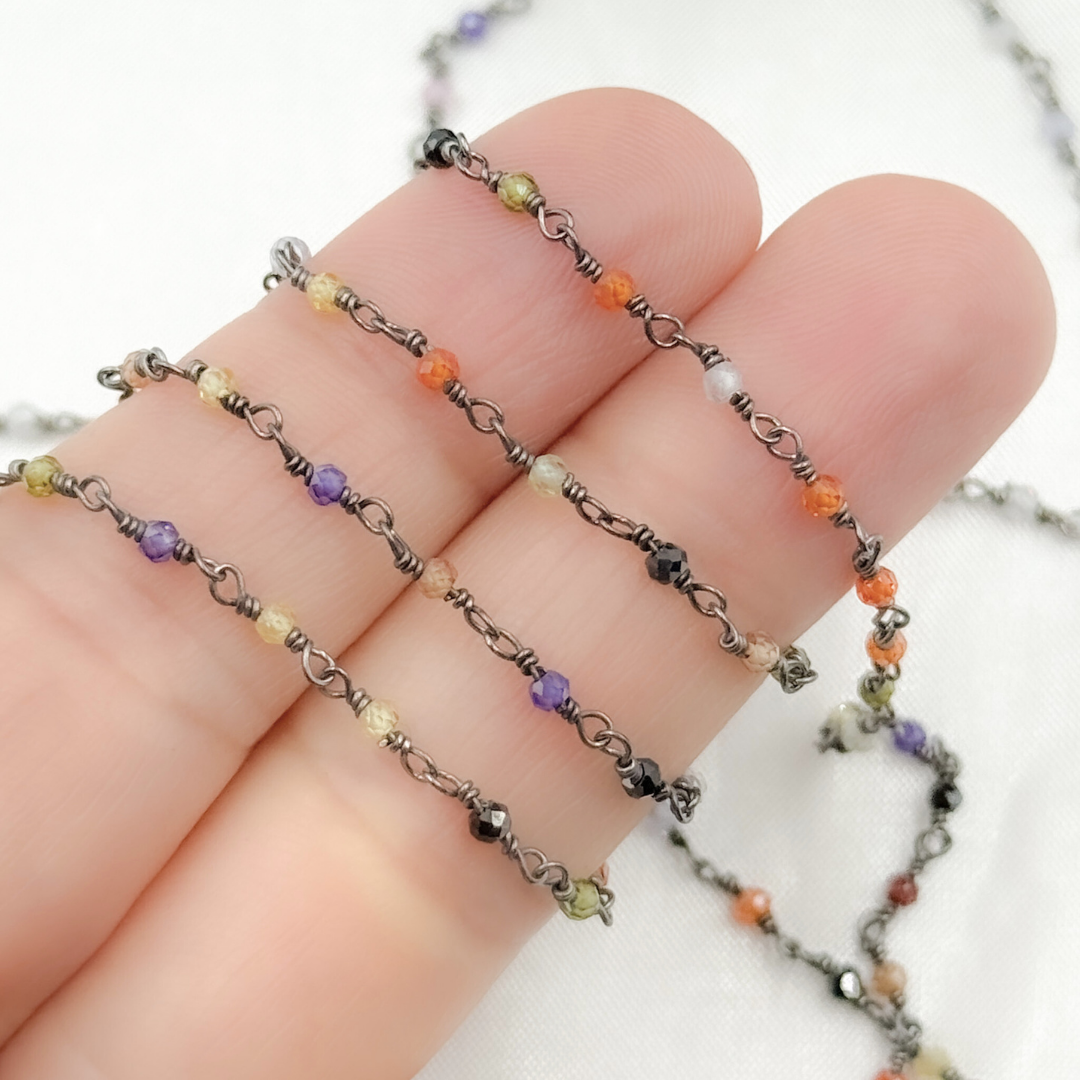 MCZ7. Multi Color Cubic Zirconia Oxidized Wire Chain