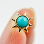 Load image into Gallery viewer, CE97073TQ4. 14K Solid Yellow Gold Turquoise Sun Stud Earrings