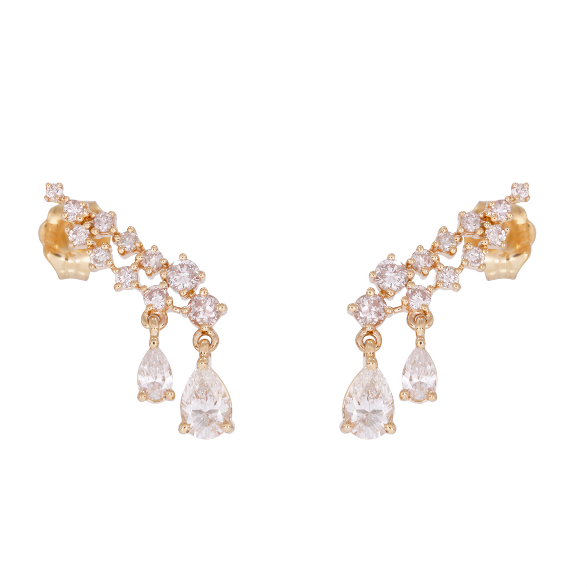 14K Solid Gold Diamond Dangle Earrings