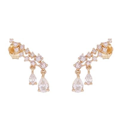 14K Solid Gold Diamond Dangle Earrings