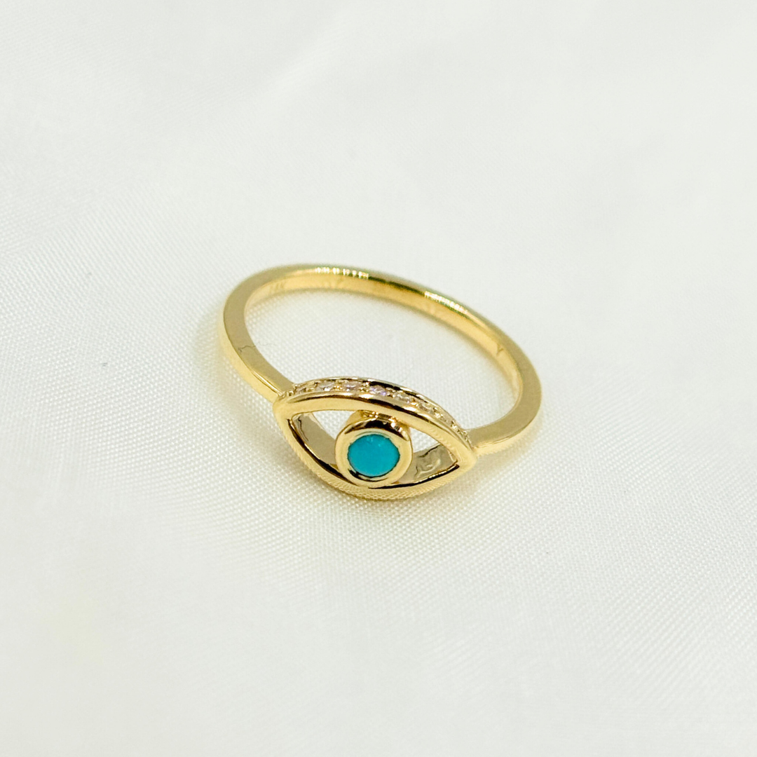 14K Solid Gold Diamond and Turquoise Eye Ring. CR96334TQ3